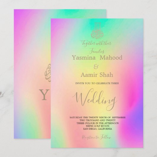 Islamitische Bismillah Colorful Chic Modern Weddin Kaart (Voorkant / Achterkant)