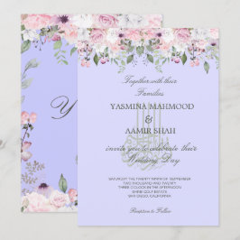Islamitische Bismillah Paars Floral Stylish Weddin Kaart