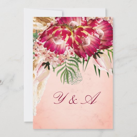 Islamitische Bismillah Pampas Protea Floral Weddin Kaart (Achterkant)