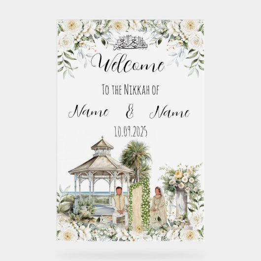 Islamitische bloemen Nikkah teken Acryl Bord (Voorkant)