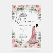 Islamitische bloemen roze acryl bruiloft teken bord (Voorkant)