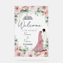 Islamitische bloemen roze acryl bruiloft teken bord