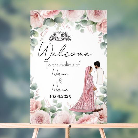 Islamitische bloemen roze acryl bruiloft teken bord (Neutraal)