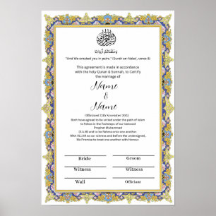 Islamitische bloemengrens Nikkah certificaat Poster