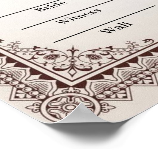 Islamitische Bloemengrens Nikkah certificaat Poster (Hoek)