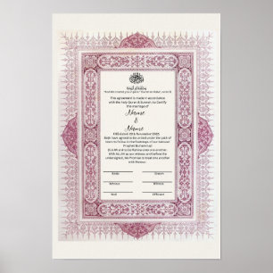 Islamitische bloemengrens Nikkah certificaat Poster
