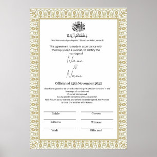 Islamitische bloemengrens Nikkah certificaat Poster