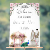 Islamitische bloemenroze Nikkah teken. Acryl Bord (Neutraal)