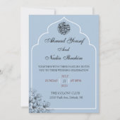 Islamitische Boog Blauwe Huwelijksuitnodiging Kaart (Voorkant)