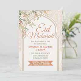 Islamitische Boog Bloemrijke Eid Mubarak Uitnodigi Kaart