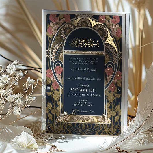 Islamitische Bourgondische bruiloft Art Nouveau Folie Uitnodiging