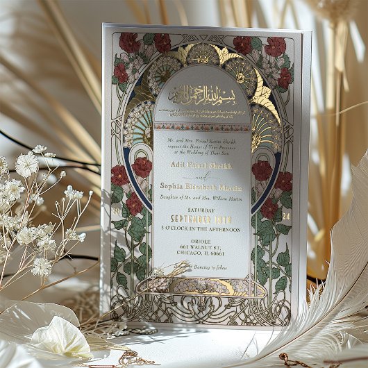 Islamitische Bourgondische bruiloft Art Nouveau Mu Folie Uitnodiging