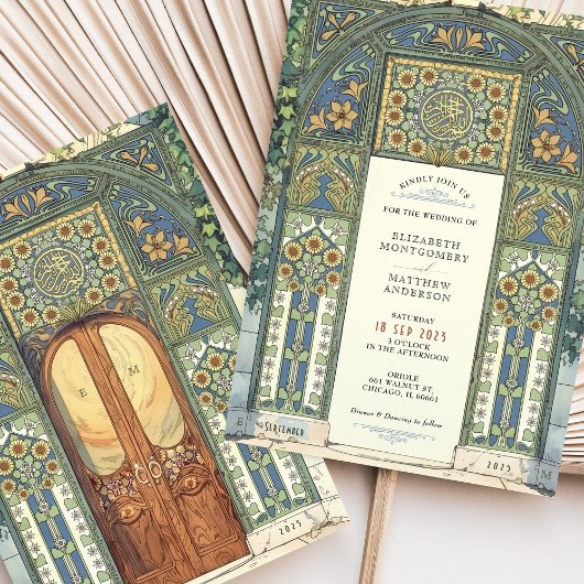 Islamitische bruiloft blauw, goud, groene boog kaart