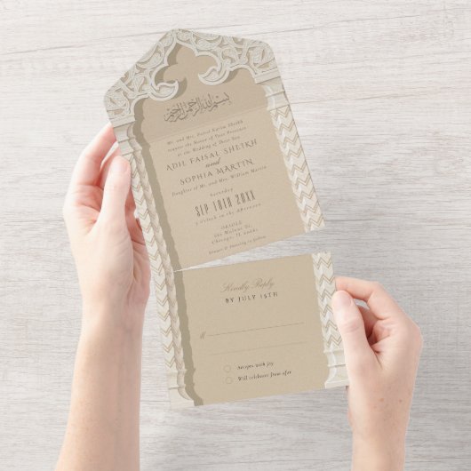 Islamitische bruiloft geperforeerde RSVP All In One Uitnodiging (Afscheurbaar)