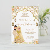 Islamitische bruiloft uitnodiging goud met bruidsp (Staand voorkant)