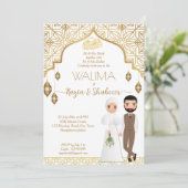 Islamitische bruiloft uitnodiging goud met bruidsp (Staand voorkant)