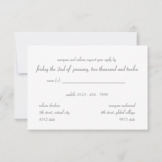 Islamitische Damascus bruiloft verloving islamitis RSVP Kaartje (Achterkant)