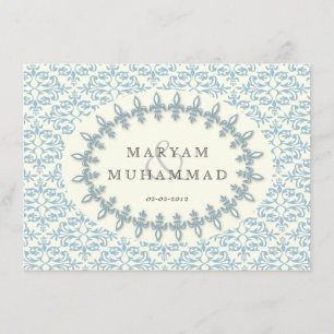 Islamitische damasten verlovingsbloem blauw kaart