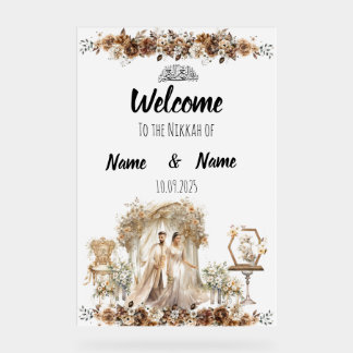Islamitische elegante bloemen bruin Nikkah Trouwbo Acryl Bord