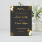 Islamitische Elegante Zwarte & Gouden Trouwuitnodi (Staand voorkant)