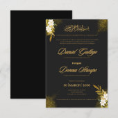 Islamitische Elegante Zwarte & Gouden Trouwuitnodi (Voorkant / Achterkant)