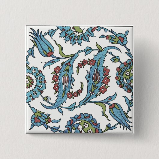 Islamitische Floral Ceramic Tile #1Square Button (Voorkant)