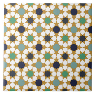 Islamitische geometrische blauw goud motief patroo tegeltje