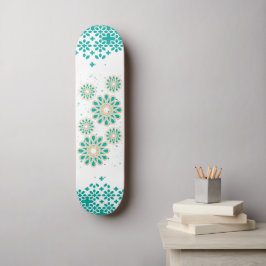 Islamitische geometrische patroon in turquoise ska persoonlijk skateboard