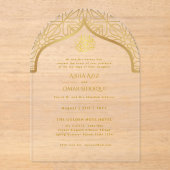 Islamitische Gouden Nikah Walima Moskee Elegant Acryl Uitnodigingen (Voorkant)