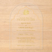 Islamitische Gouden Nikah Walima Moskee Elegant Acryl Uitnodigingen (Voorkant)
