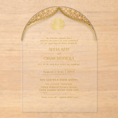 Islamitische Gouden Nikah Walima Moslim Boog Elega Acryl Uitnodigingen (Voorkant)