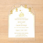 Islamitische Gouden Nikah Walima Moslim Moskee Ele Acryl Uitnodigingen (Voorkant)
