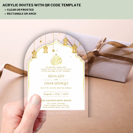 Islamitische Gouden Nikah Walima Moslim Moskee Ele Acryl Uitnodigingen