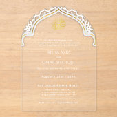 Islamitische gouden witte Nikah Moslim Moskee Eleg Acryl Uitnodigingen (Voorkant)