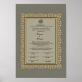 Islamitische Grijze Bloemgrens Nikkah certificaat Poster (Voorkant)