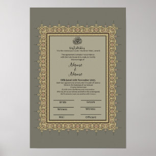 Islamitische Grijze Bloemgrens Nikkah certificaat Poster