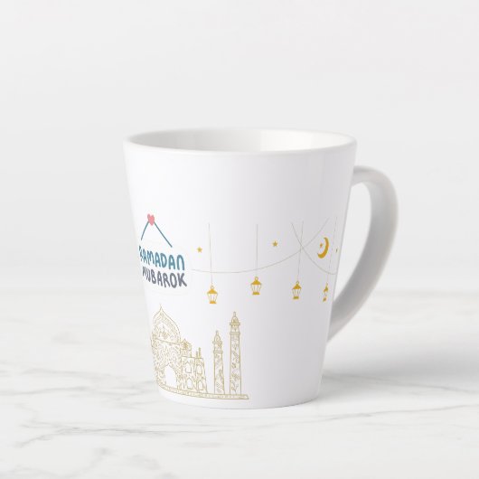 Islamitische Halve Maan Ramadan Kareem Typografisc Latte Mok (Rechterhoek)
