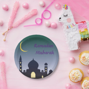 Islamitische Halve Maan Ramadan Kareem Typografisc Papieren Bordje