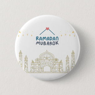 Islamitische Halve Maan Ramadan Kareem Typografisc Ronde Button 5,7 Cm