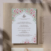 Islamitische huwelijksuitnodiging - Waterverf bloe Kaart