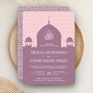 Islamitische Koepel Pastel Paars Moslim Bruiloft Kaart