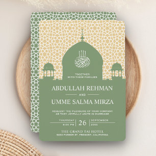 Islamitische Koepel Pastelgroene Moslim Bruiloft Kaart