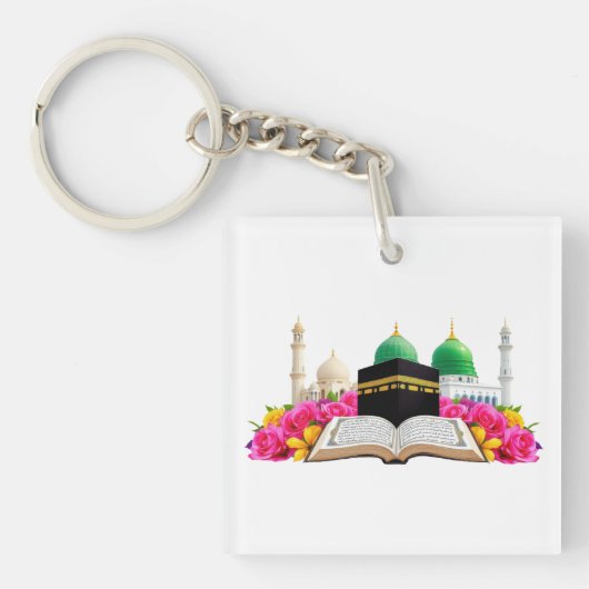 Islamitische kunst koran met moskee en Rozen Sleutelhanger (voorkant)
