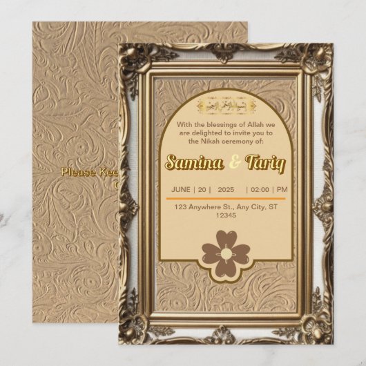 Islamitische kunst Nikah Moslim bruiloft uitnodigi Kaart (Voorkant / Achterkant)