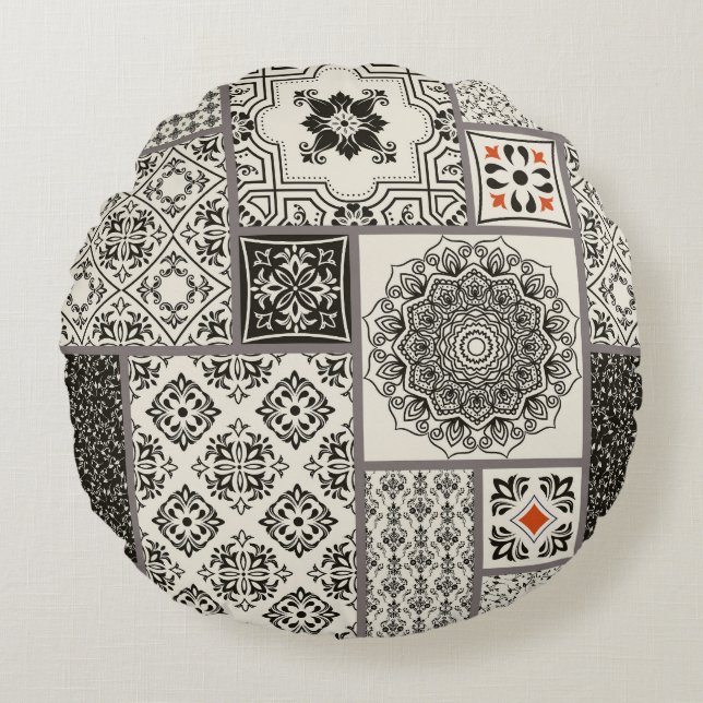 Islamitische Majolica Pottery Tegel Pattern Rond Kussen (Voorkant)