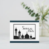 Islamitische Moskee Silhouet Bruiloft Save The Dat Aankondigingskaart (Staand voorkant)