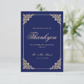 Islamitische moslim marine blauwe bruiloft dank u  bedankkaart (Staand voorkant)