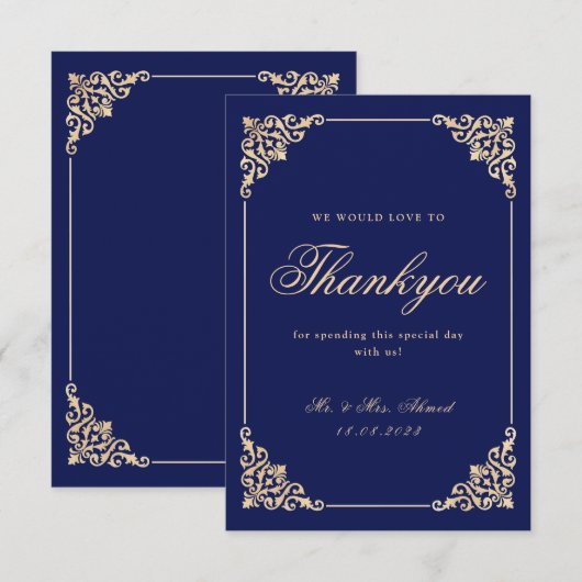 Islamitische moslim marine blauwe bruiloft dank u  bedankkaart (Voorkant / Achterkant)