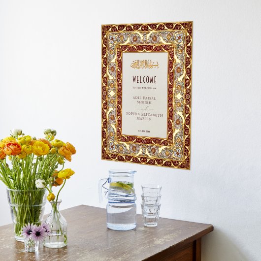 Islamitische Moslim Ruby Rood Welkomstbord Bruilof Folie Afdrukken (Laag (Keuken))