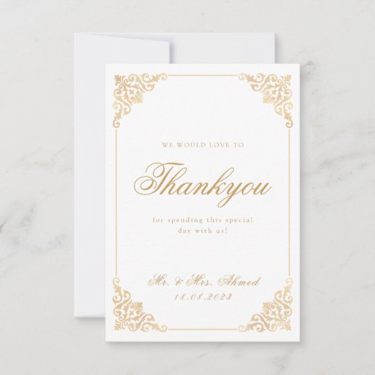 islamitische moslim witgoud bruiloft bedankkaart (Voorkant)